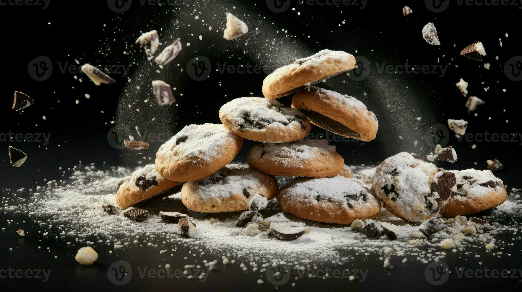 AI generated sugar falling cookies food photo