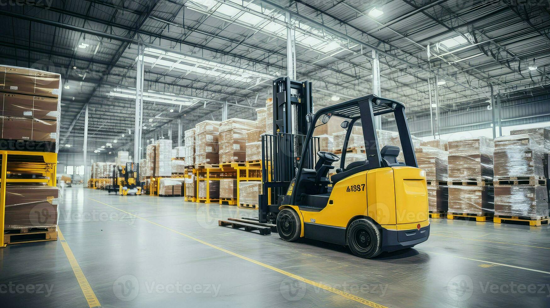 AI generated unloading forklift warehouse background photo