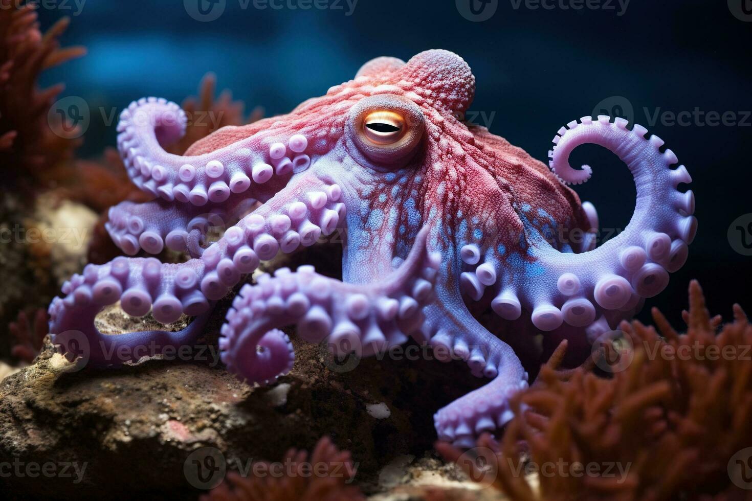 AI generated Octopus on the bottom of the sea. Close-up. photo