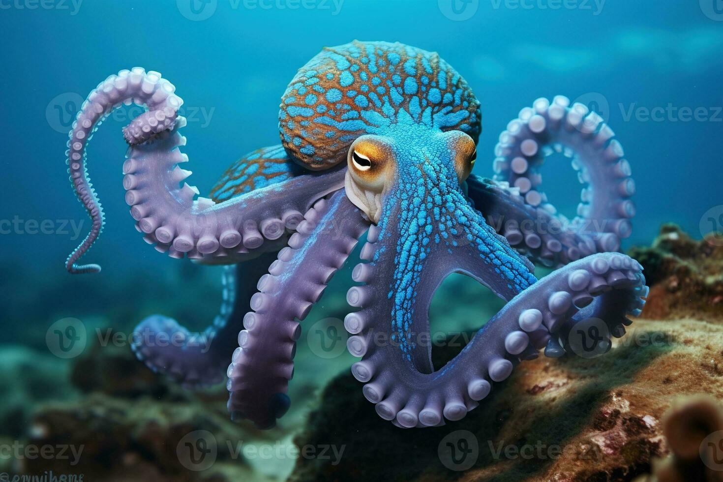 AI generated Octopus on the bottom of the sea. Close-up. photo