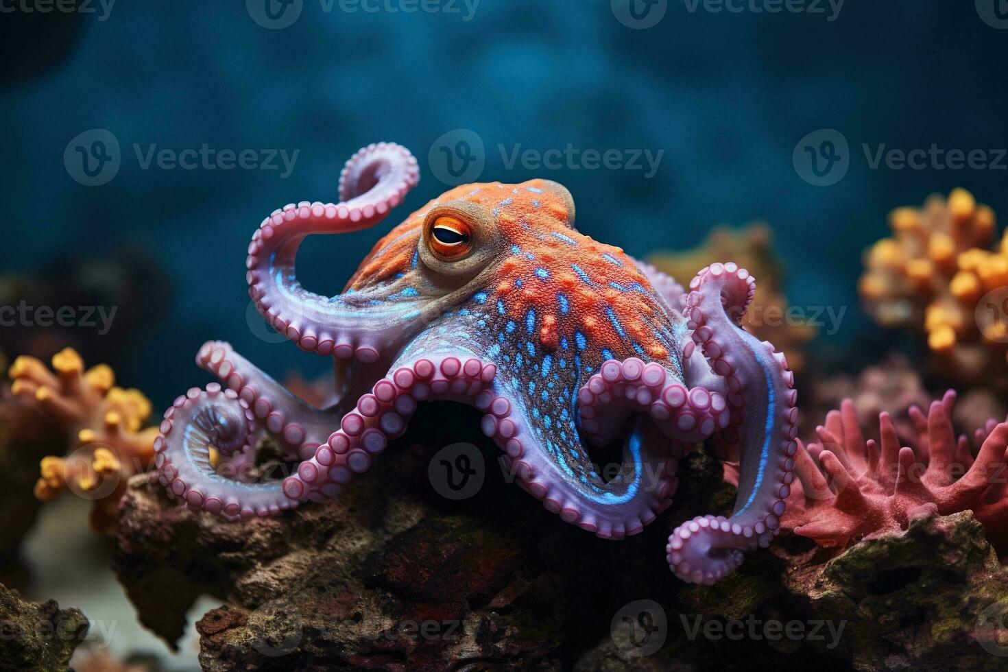 AI generated Octopus on the bottom of the sea. Close-up. photo