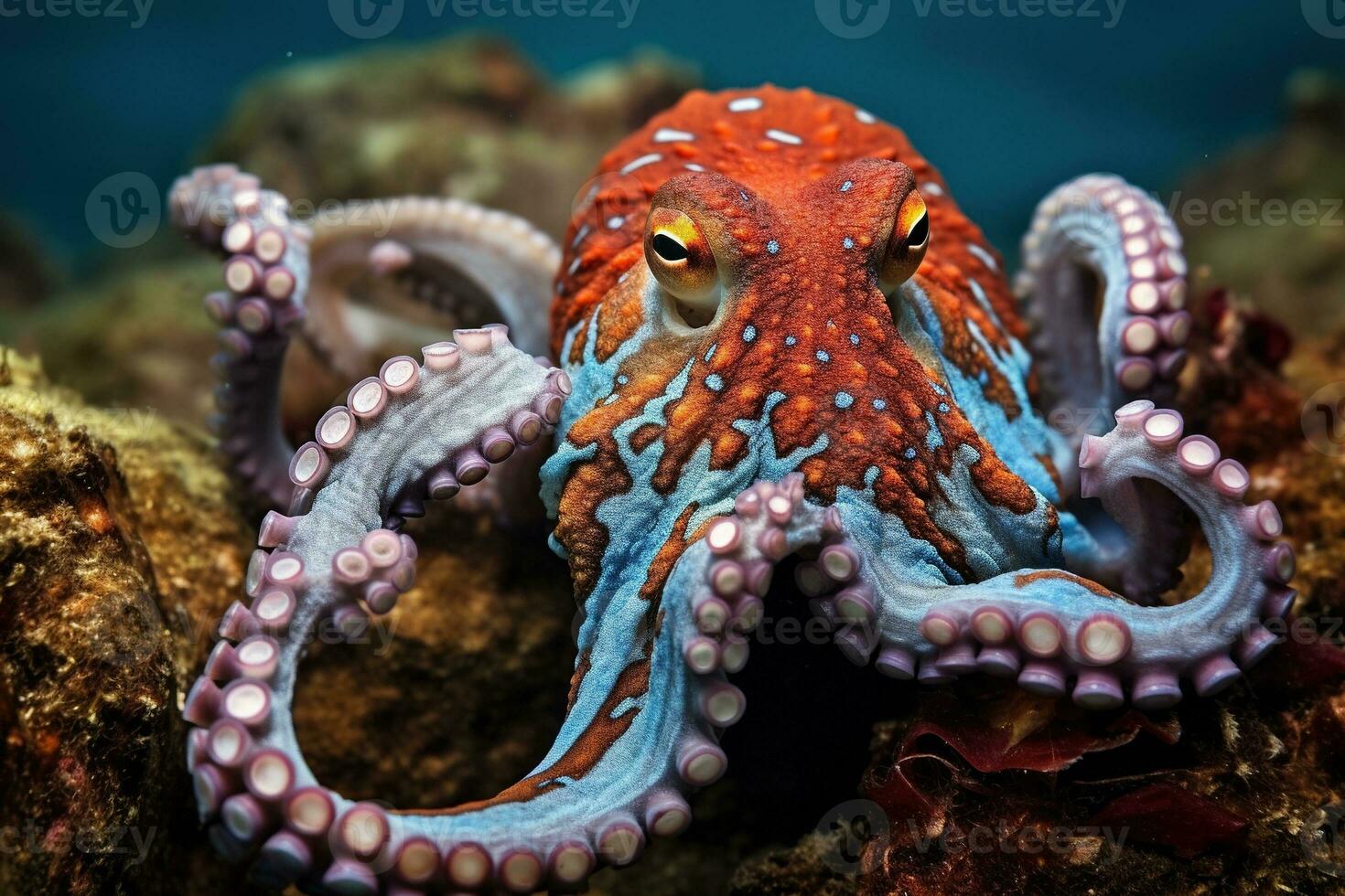 AI generated Octopus on the bottom of the sea. Close-up. photo