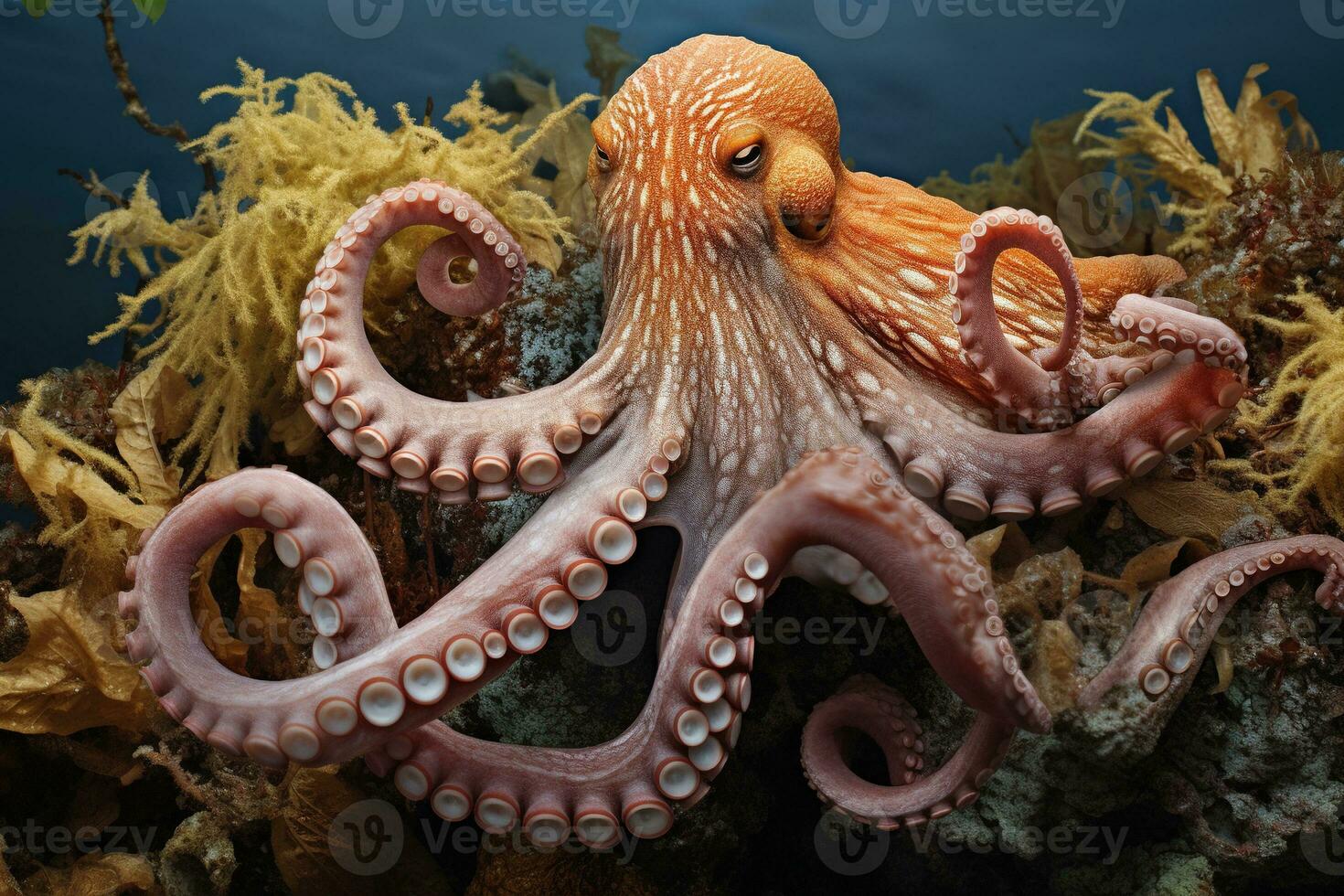 AI generated Octopus on the bottom of the sea. Close-up. photo