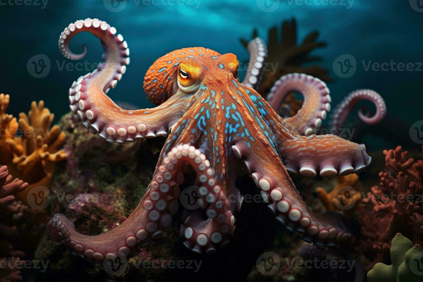 AI generated Octopus on the bottom of the sea. Close-up. photo