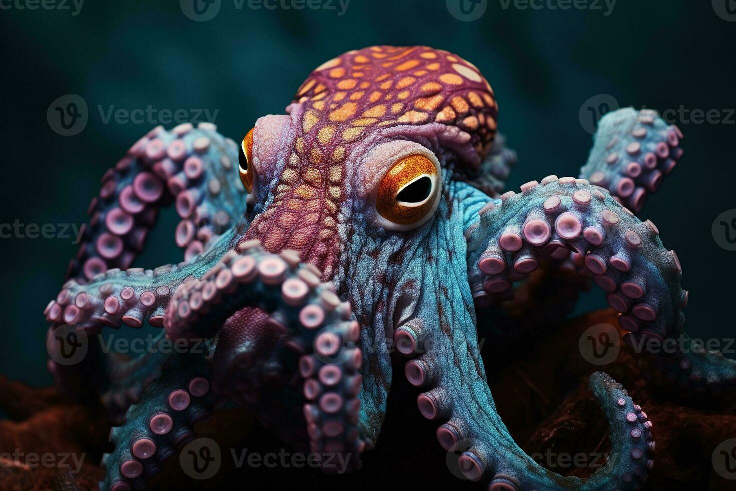 AI generated Octopus on the bottom of the sea. Close-up. photo