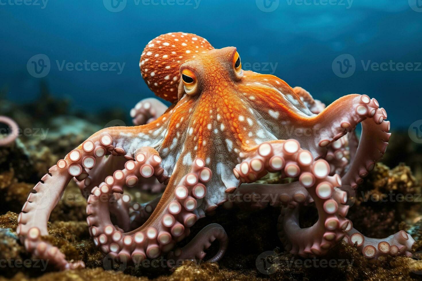 AI generated Octopus on the bottom of the sea. Close-up. photo