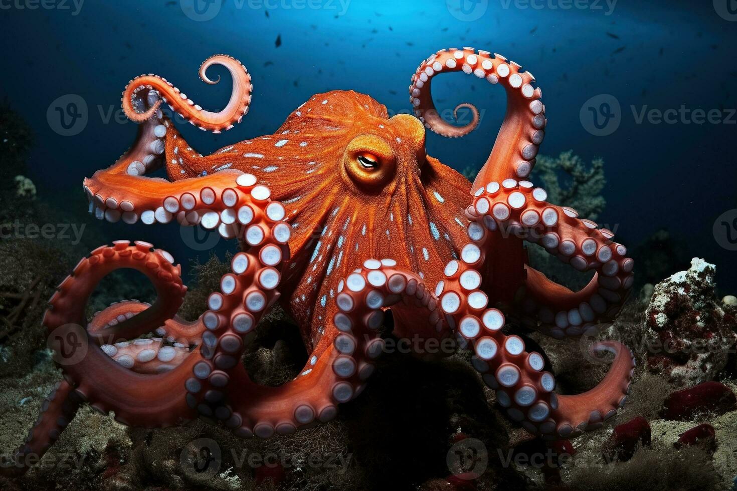 AI generated Octopus on the bottom of the sea. Close-up. photo