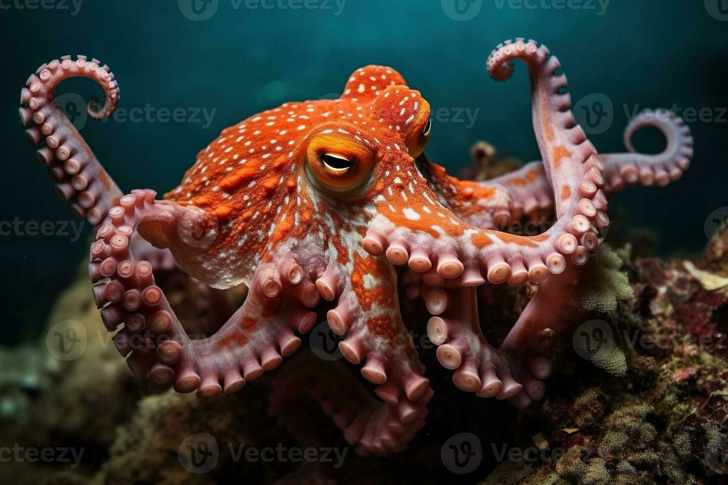 AI generated Octopus on the bottom of the sea. Close-up. photo