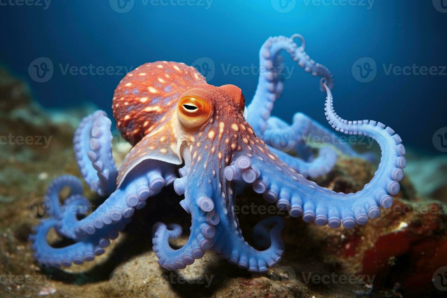 AI generated Octopus on the bottom of the sea. Close-up. photo