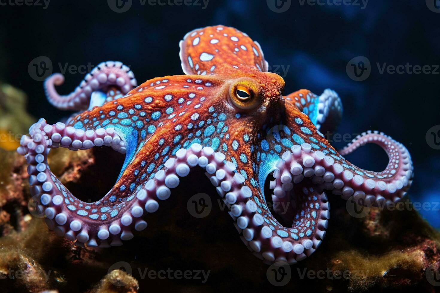 AI generated Octopus on the bottom of the sea. Close-up. photo