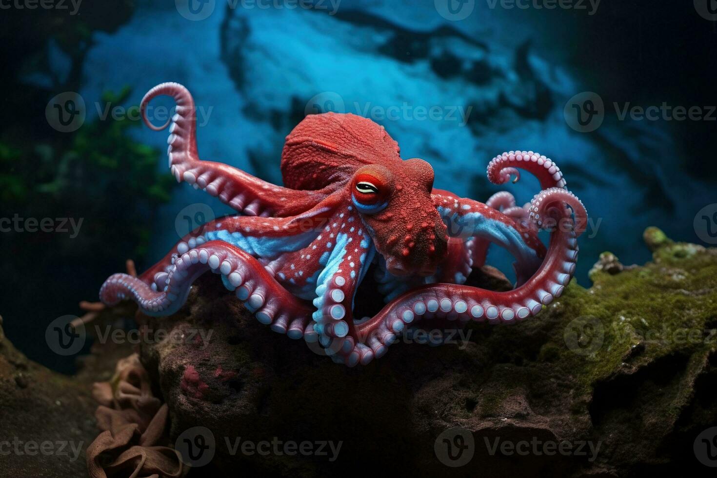 AI generated Octopus on the bottom of the sea. Close-up. photo