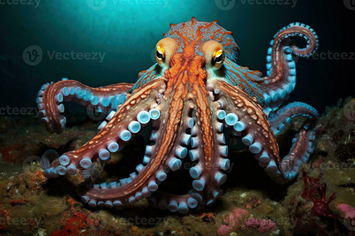 AI generated Octopus on the bottom of the sea. Close-up. photo