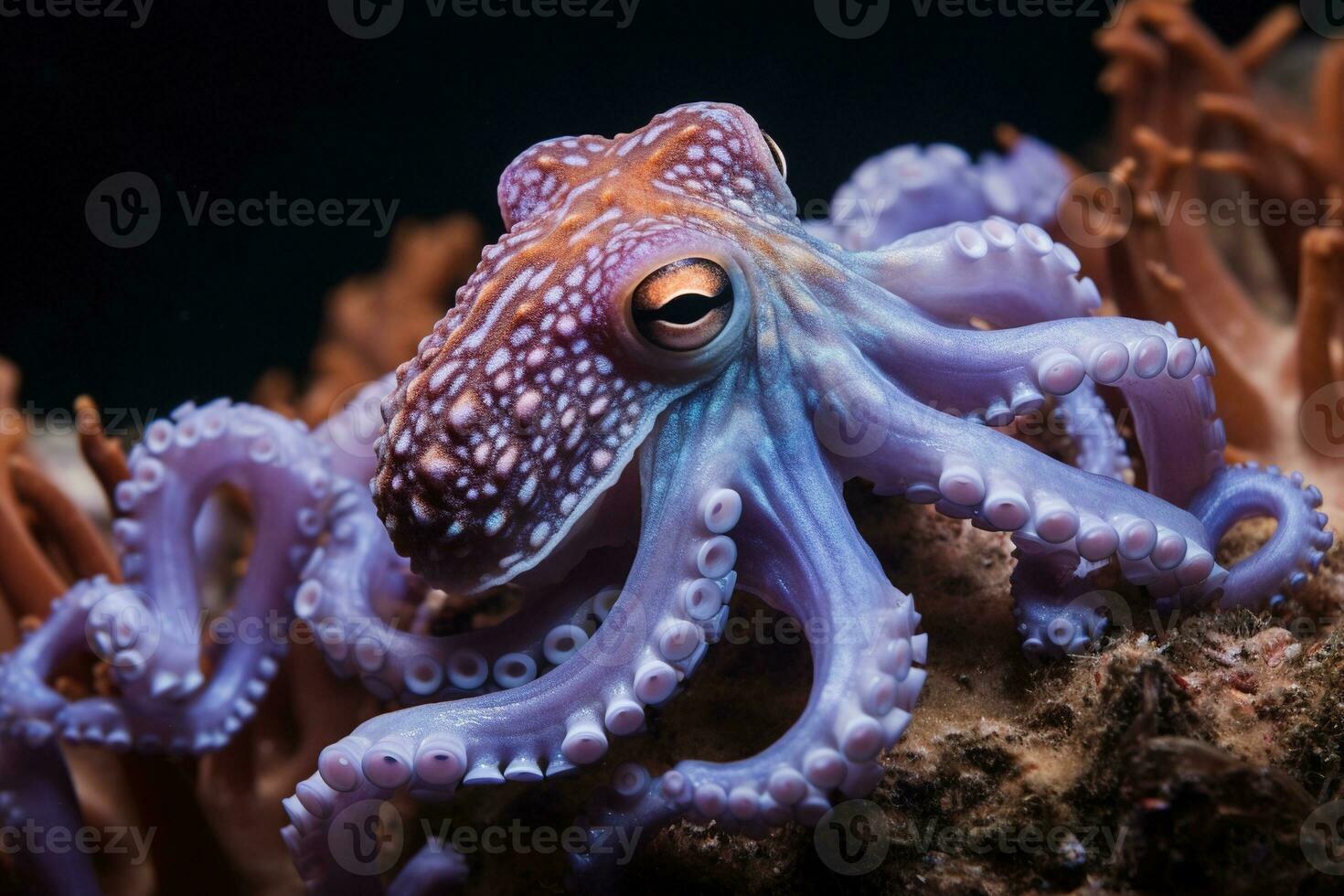 AI generated Octopus on the bottom of the sea. Close-up. photo
