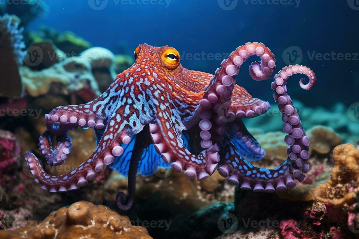 AI generated Octopus on the bottom of the sea. Close-up. photo