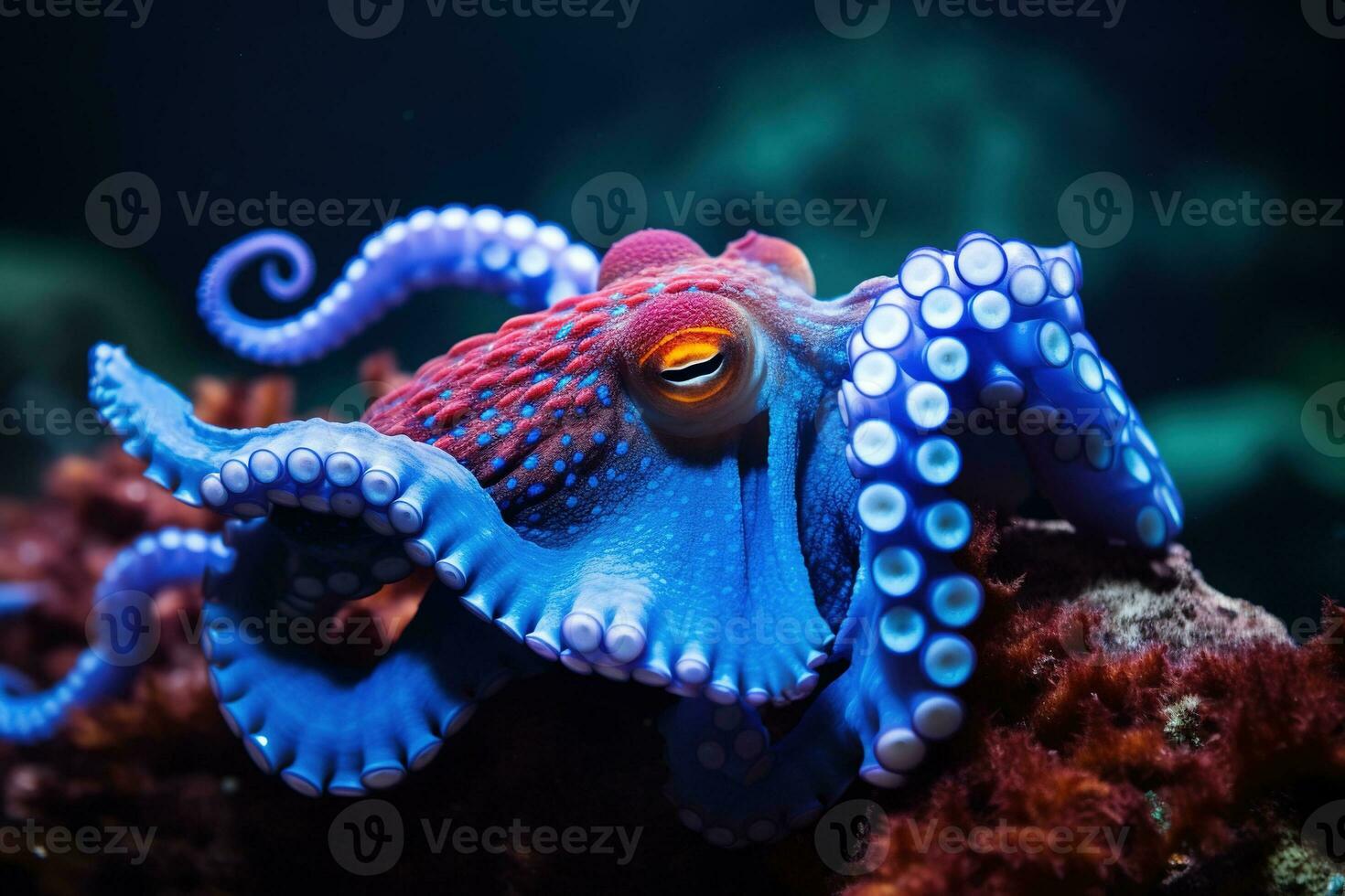 AI generated Octopus on the bottom of the sea. Close-up. photo