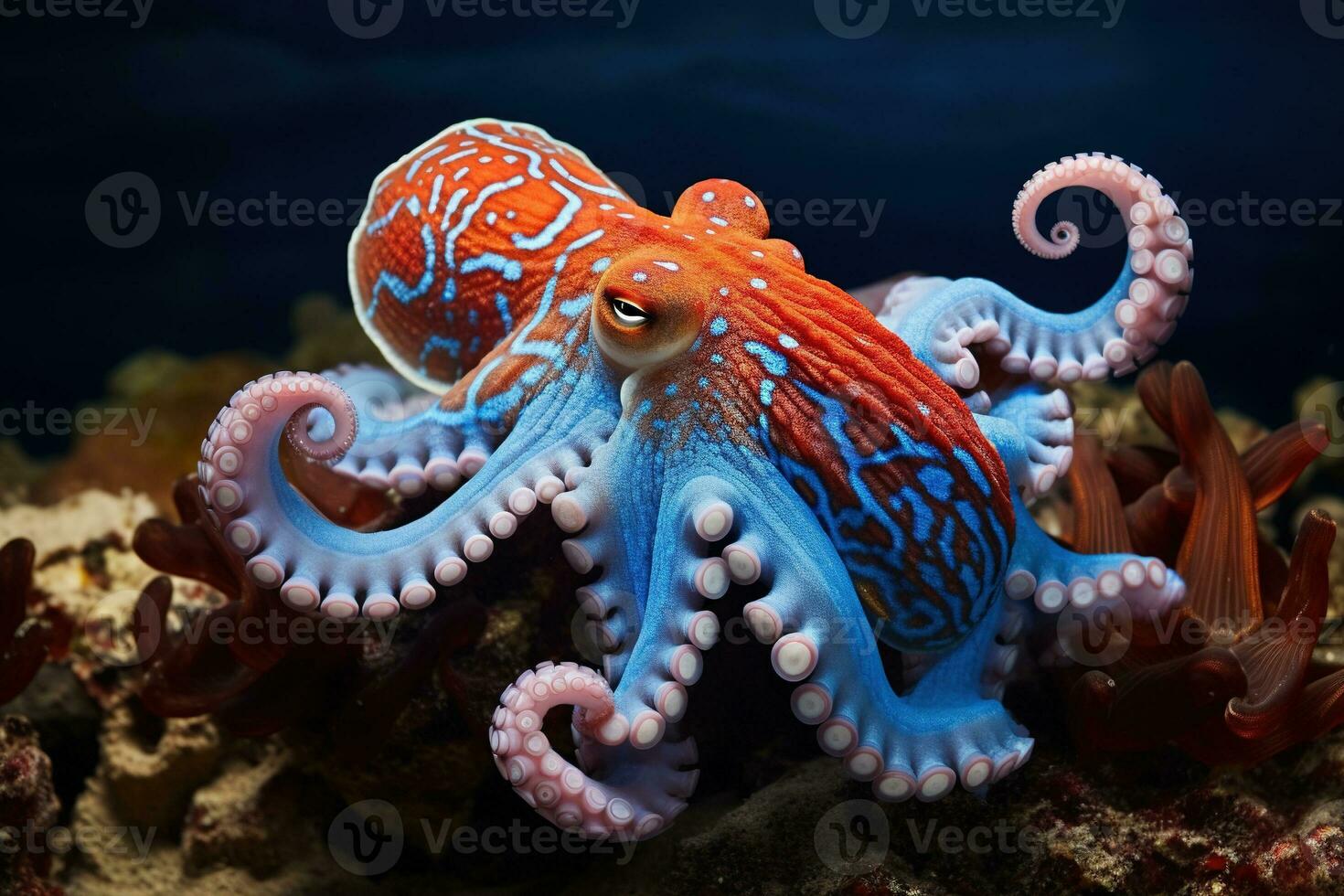 AI generated Octopus on the bottom of the sea. Close-up. photo