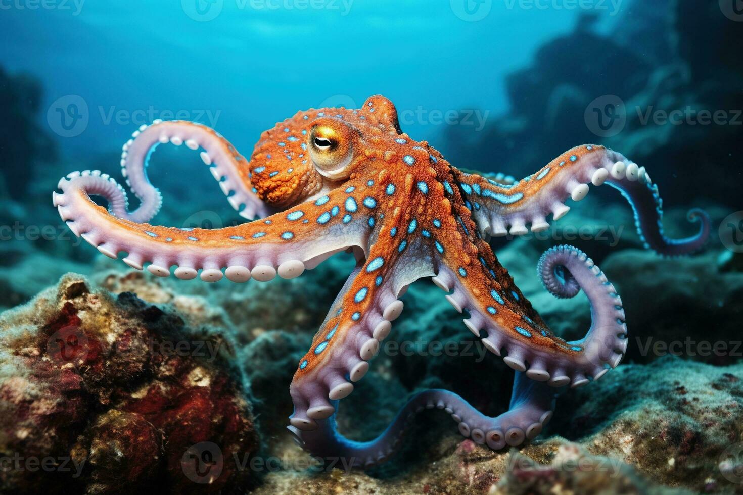 AI generated Octopus on the bottom of the sea. Close-up. photo