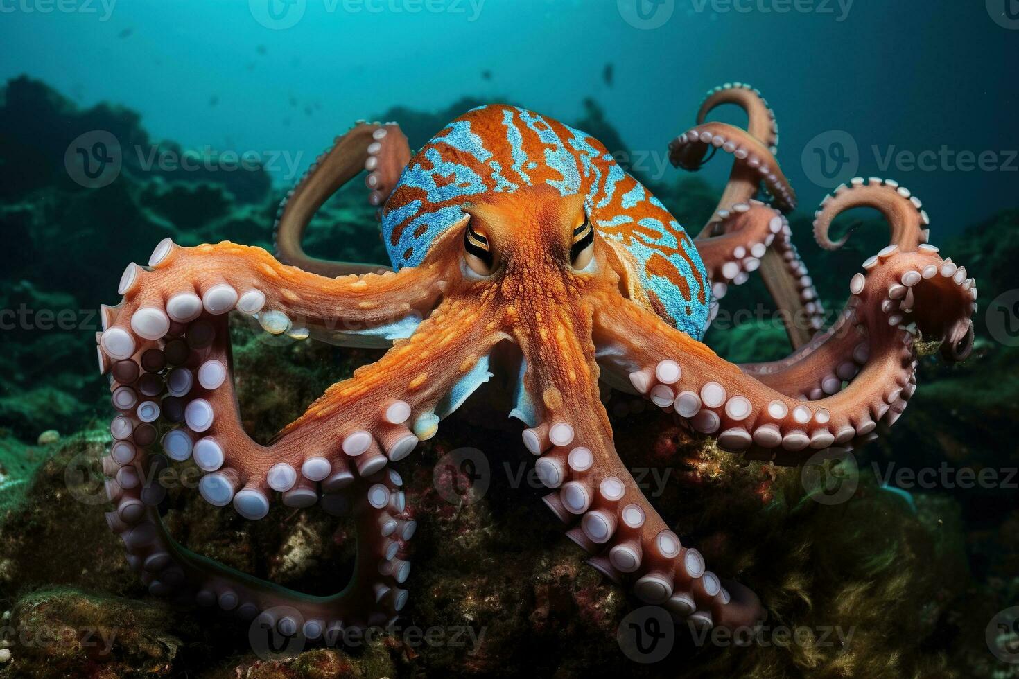 AI generated Octopus on the bottom of the sea. Close-up. photo