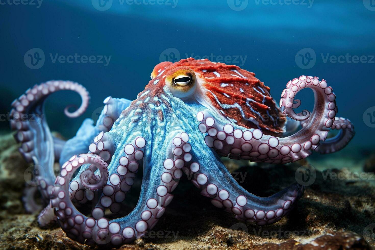 AI generated Octopus on the bottom of the sea. Close-up. photo