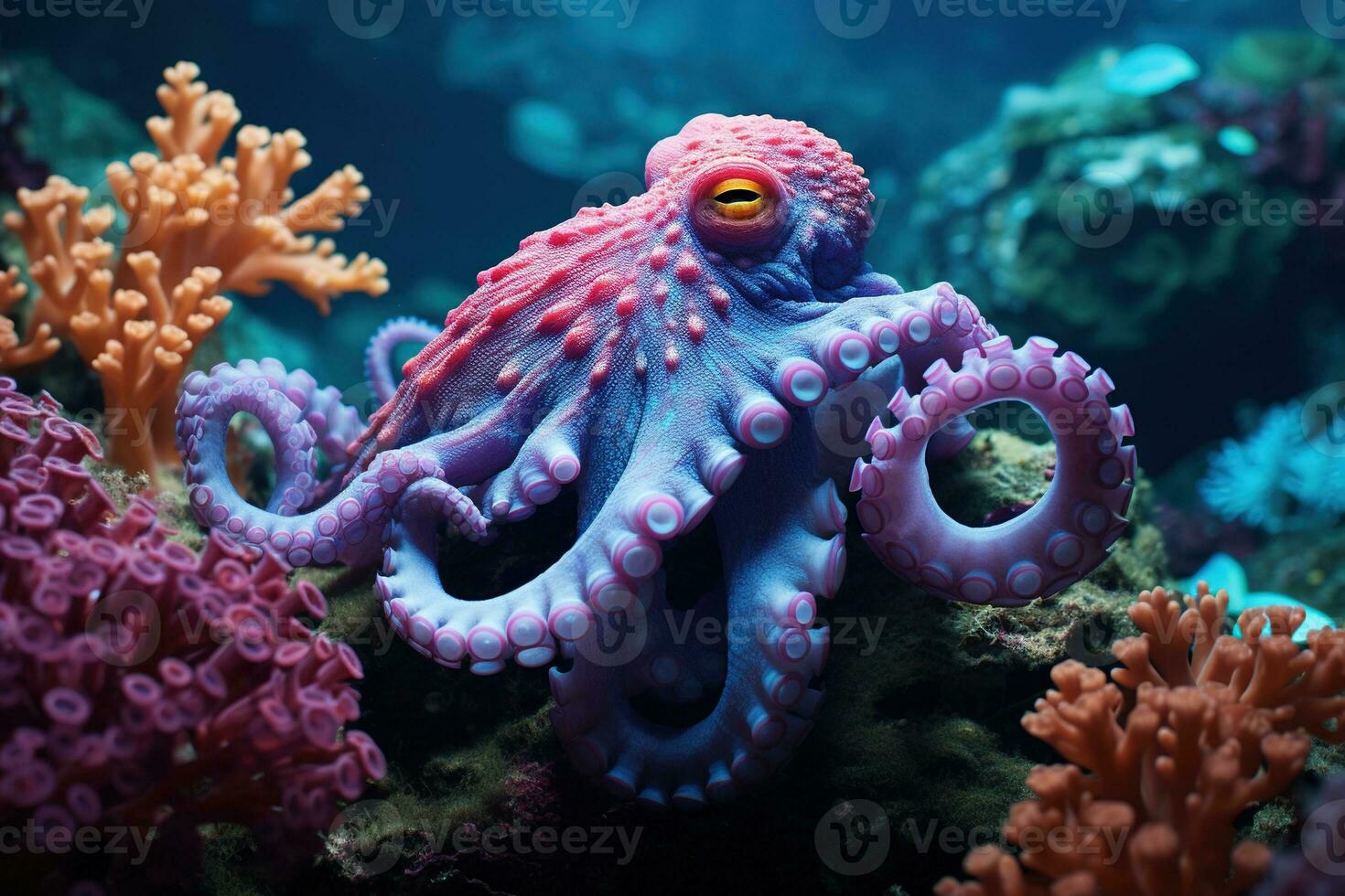 AI generated Octopus on the bottom of the sea. Close-up. photo