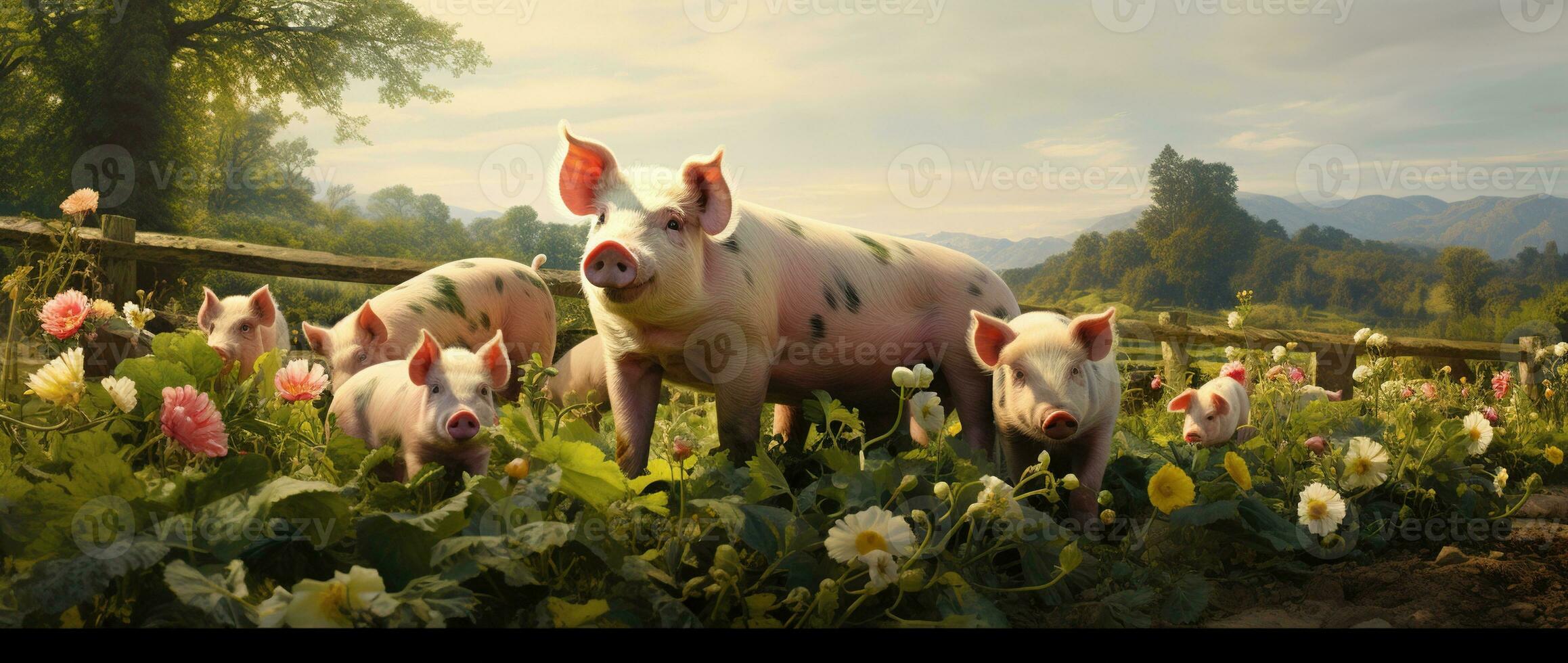 AI generated Piglets on the farm photo