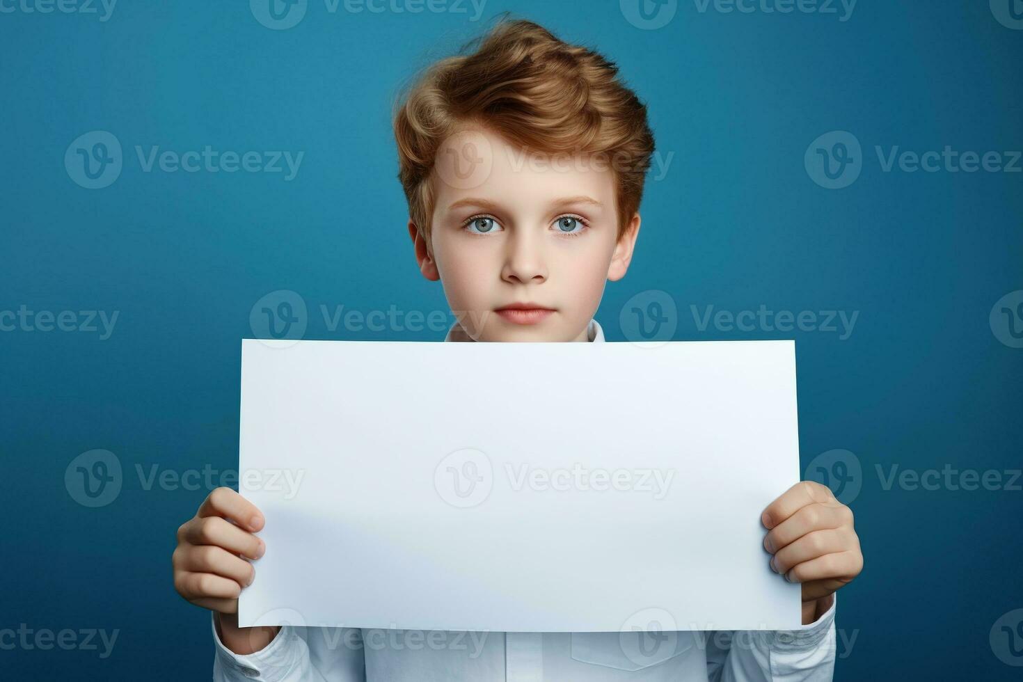 ai generado pequeño chico participación un blanco blanco sábana de papel foto