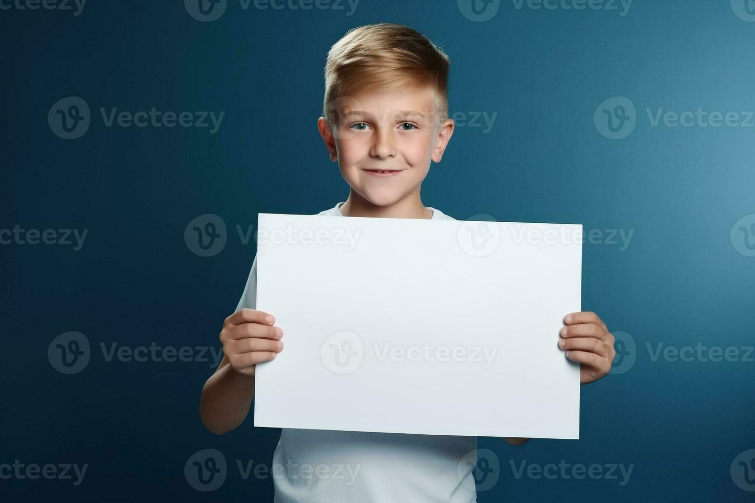 ai generado pequeño chico participación un blanco blanco sábana de papel foto