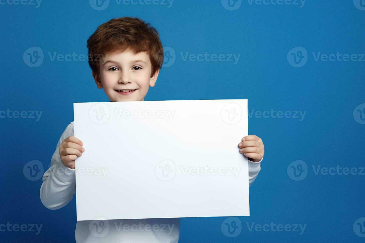 ai generado pequeño chico participación un blanco blanco sábana de papel foto