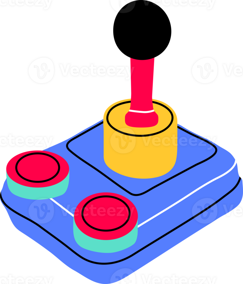 Gaming vintage and retro element Game joystick in flat line style. Hand drawn graphic Game Analog Controller, Game Pad Stick PNG Illustration for decoration, logo, sticker, icon.