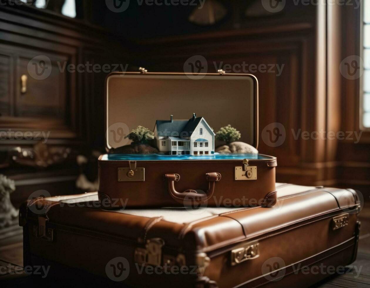 AI generated Your whole life is inside a suitcase. AI generated photo