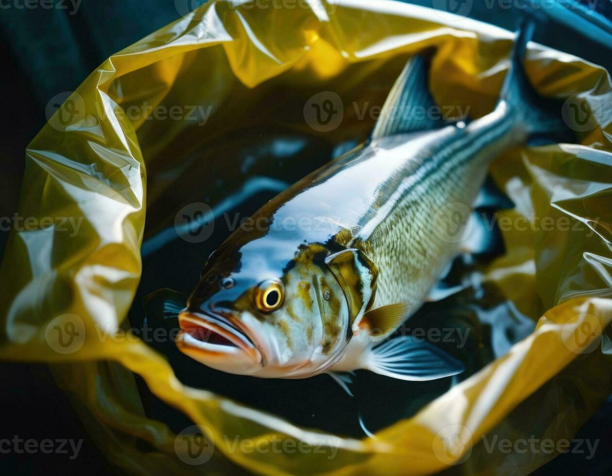 AI generated Fish in a plastic bag.AI generated photo