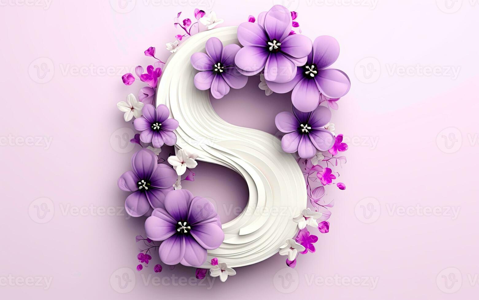 AI generated Woman day 8 March holiday card. Floral decoration for woman's day with empty space for text or product promotion. photo