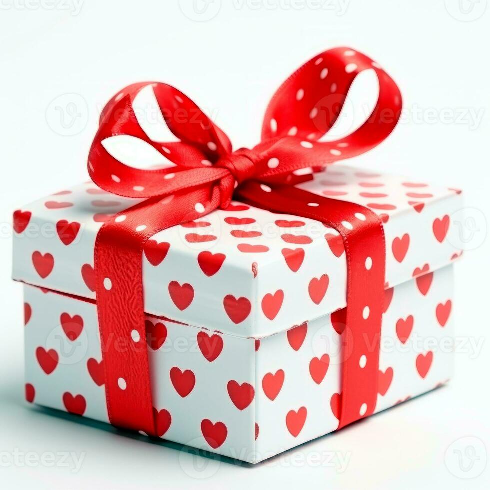 AI generated Decorative gift box isolated on white background. Holiday decoration. Valentines Day, Mothers Day. AI Generated. photo