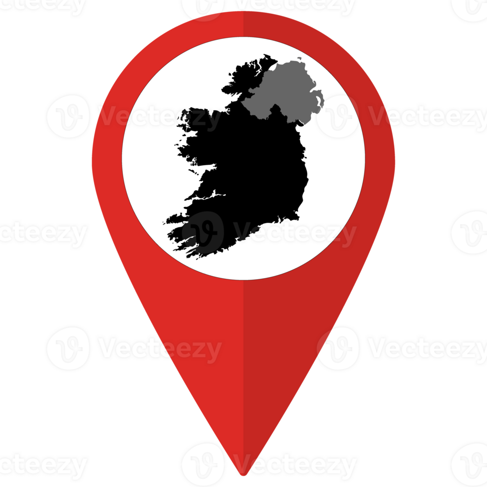 Red Pointer or pin location with Ireland and North map inside. Map of Ireland and North png