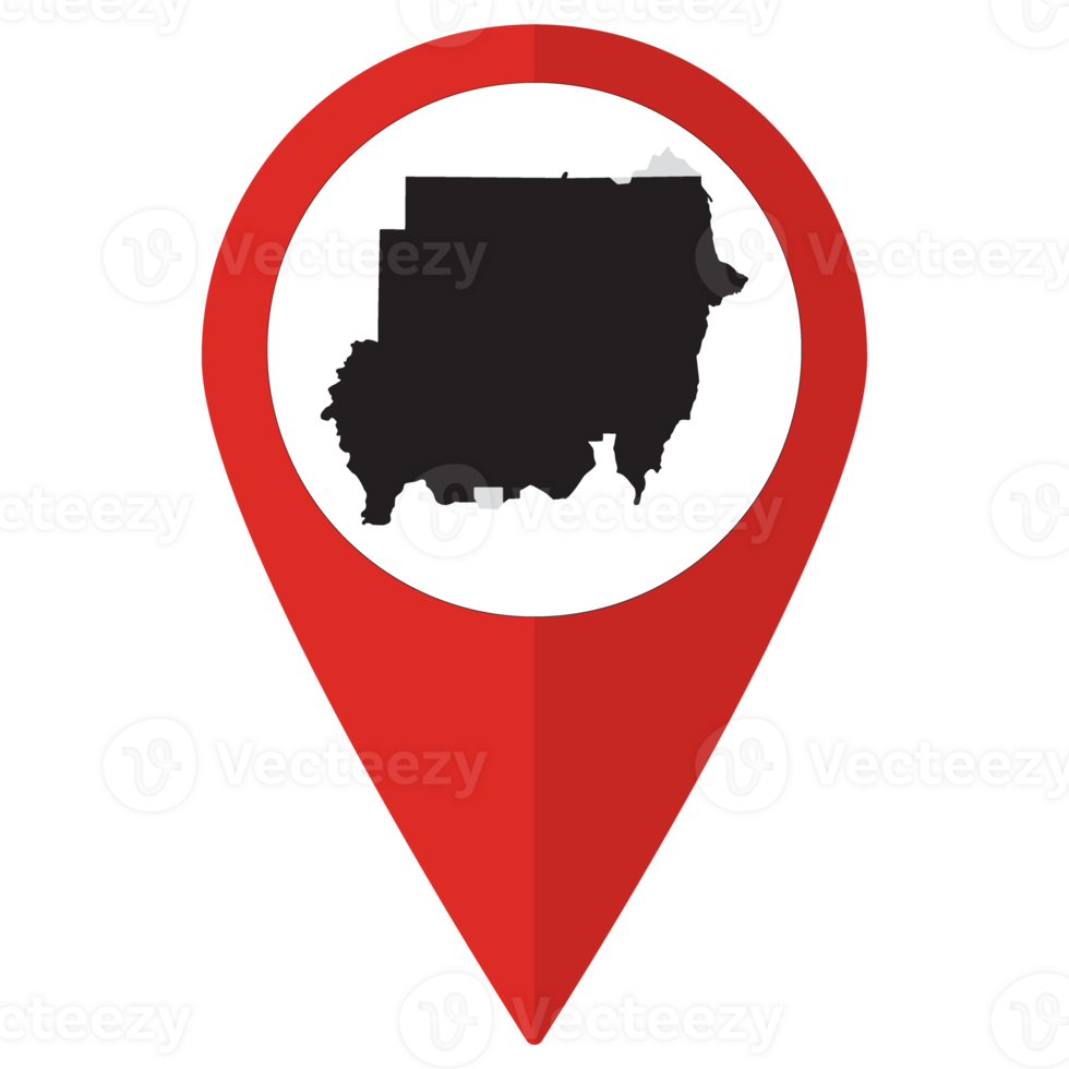Red Pointer or pin location with Sudan map inside. Map of Sudan png