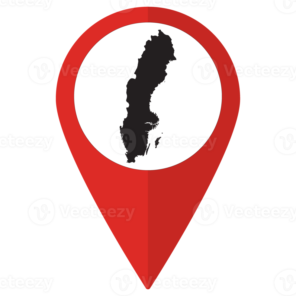 Red Pointer or pin location with Sweden map inside. Map of Sweden png