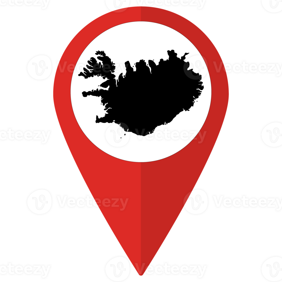 Red Pointer or pin location with Iceland map inside. Map of Iceland png