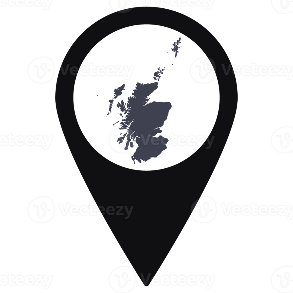 Black Pointer or pin location with Scotland map inside. Map of Scotland png