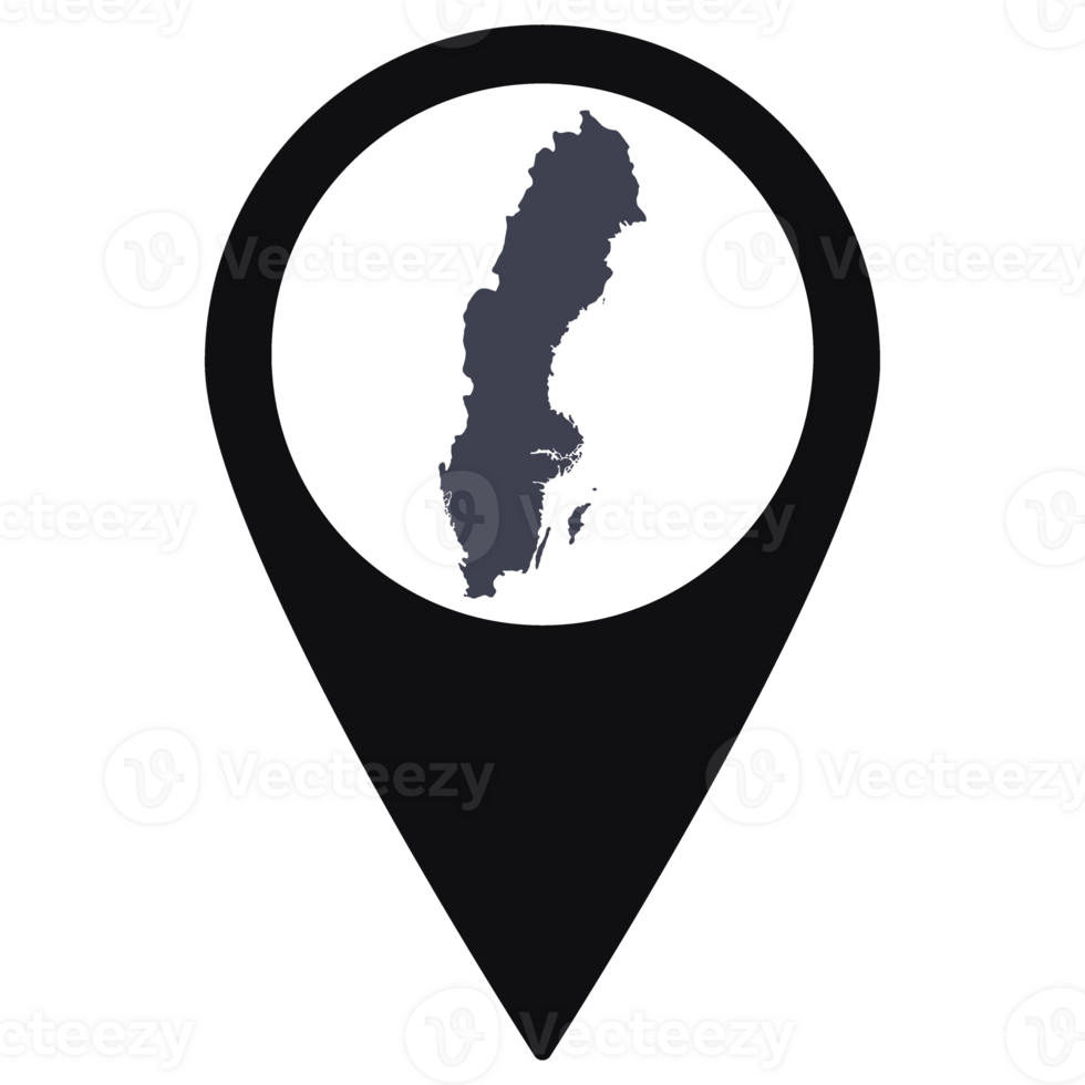 Black Pointer or pin location with Sweden map inside. Map of Sweden png