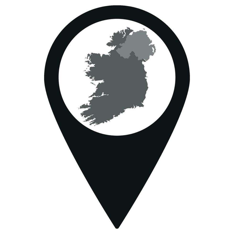 Black Pointer or pin location with Ireland and North map inside. Map of Ireland and North vector