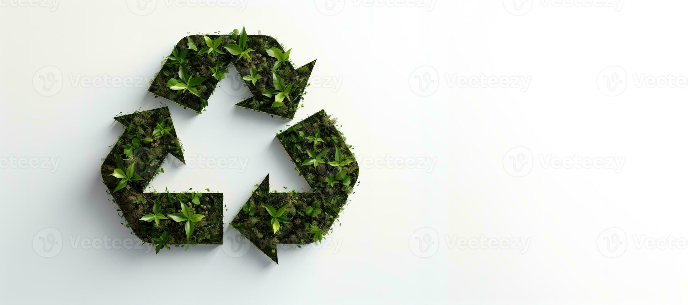 AI generated Generative AI, A recycling green sign made of wood and leaves, zero waste, reuse concept. photo