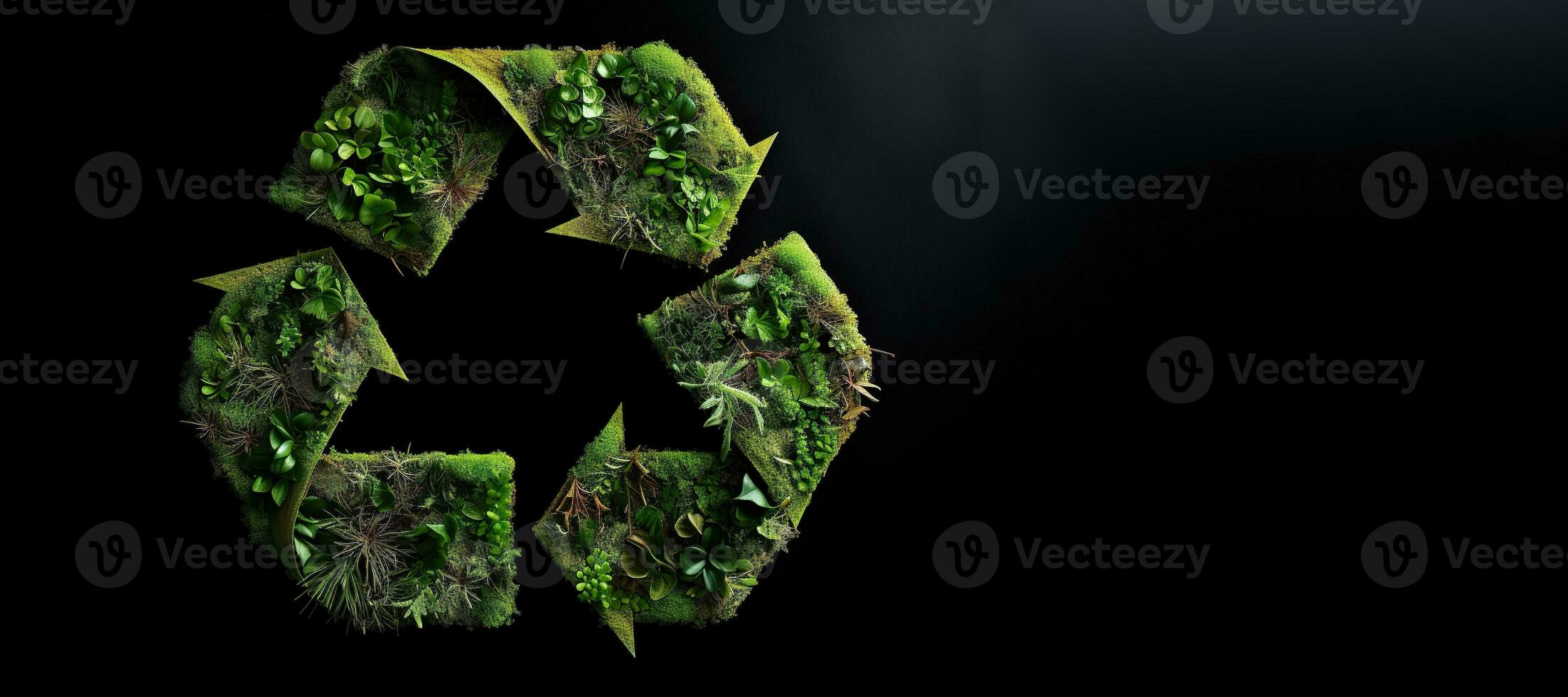 AI generated Generative AI, A recycling green sign made of wood and leaves, zero waste, reuse concept. photo
