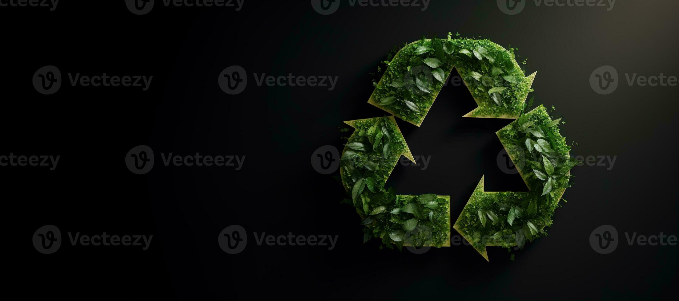 AI generated Generative AI, A recycling green sign made of wood and leaves, zero waste, reuse concept. photo