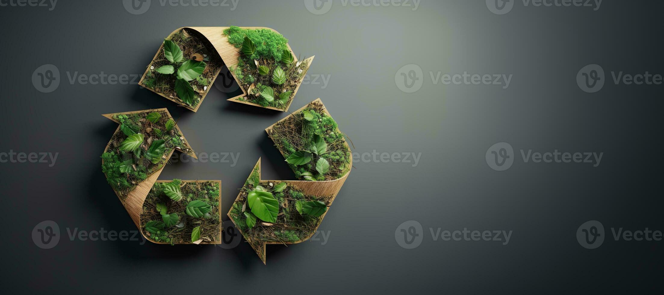 AI generated Generative AI, A recycling green sign made of wood and leaves, zero waste, reuse concept. photo