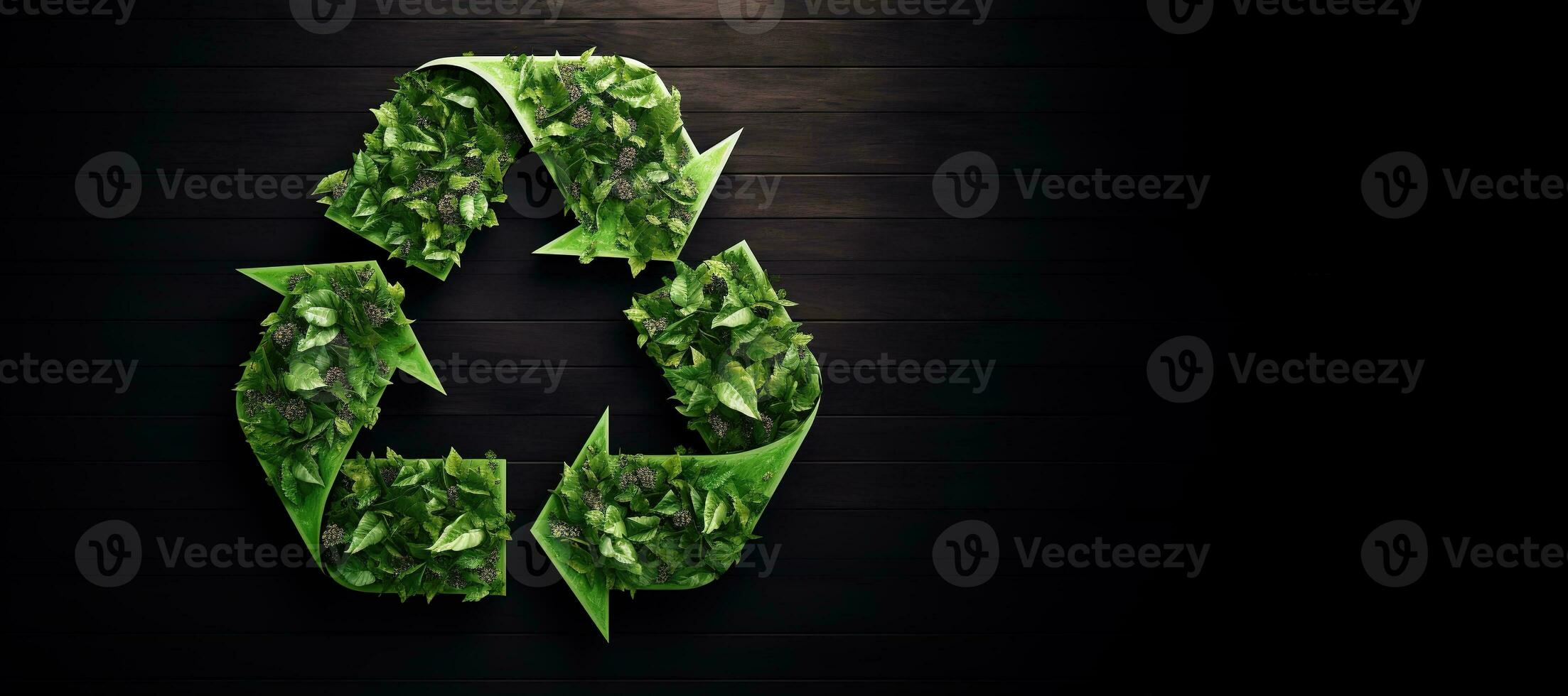 AI generated Generative AI, A recycling green sign made of wood and leaves, zero waste, reuse concept. photo