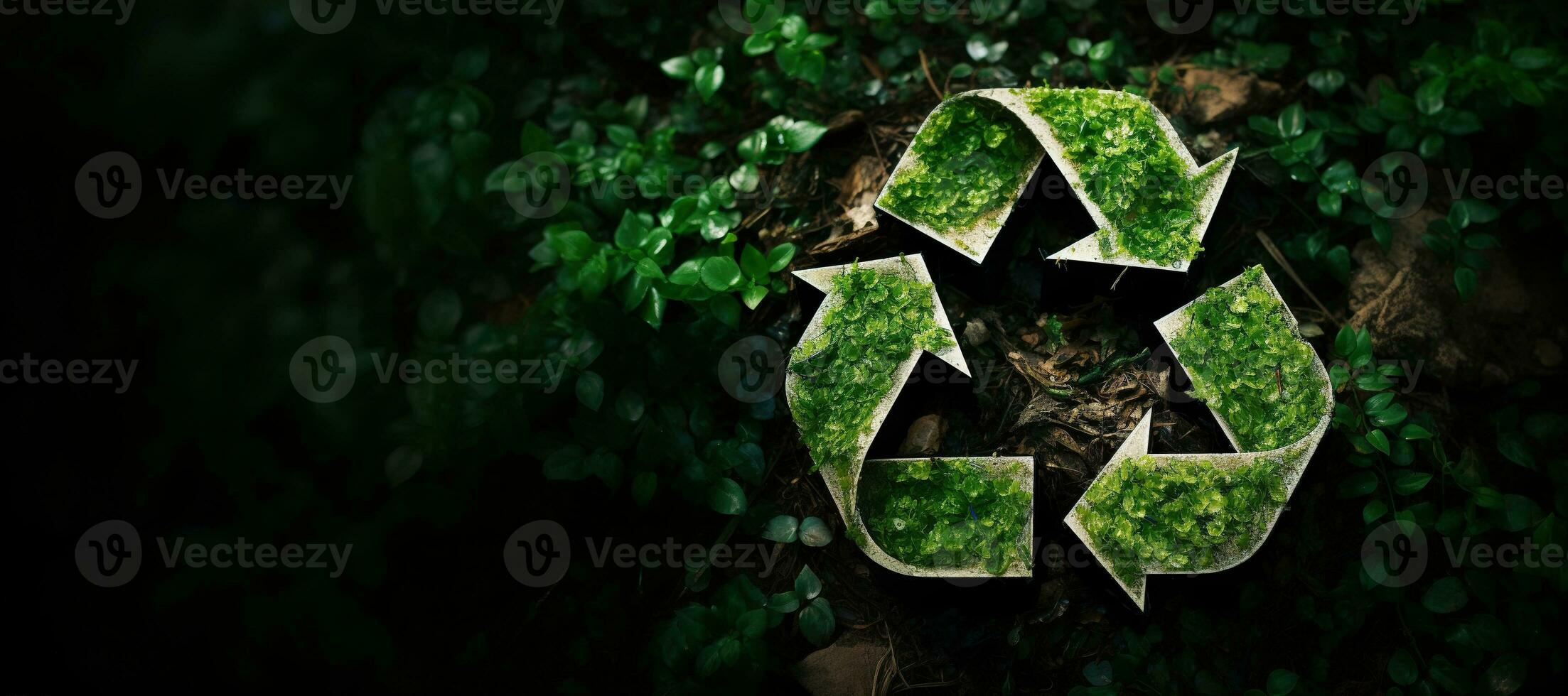 AI generated Generative AI, A recycling green sign made of wood and leaves, zero waste, reuse concept. photo