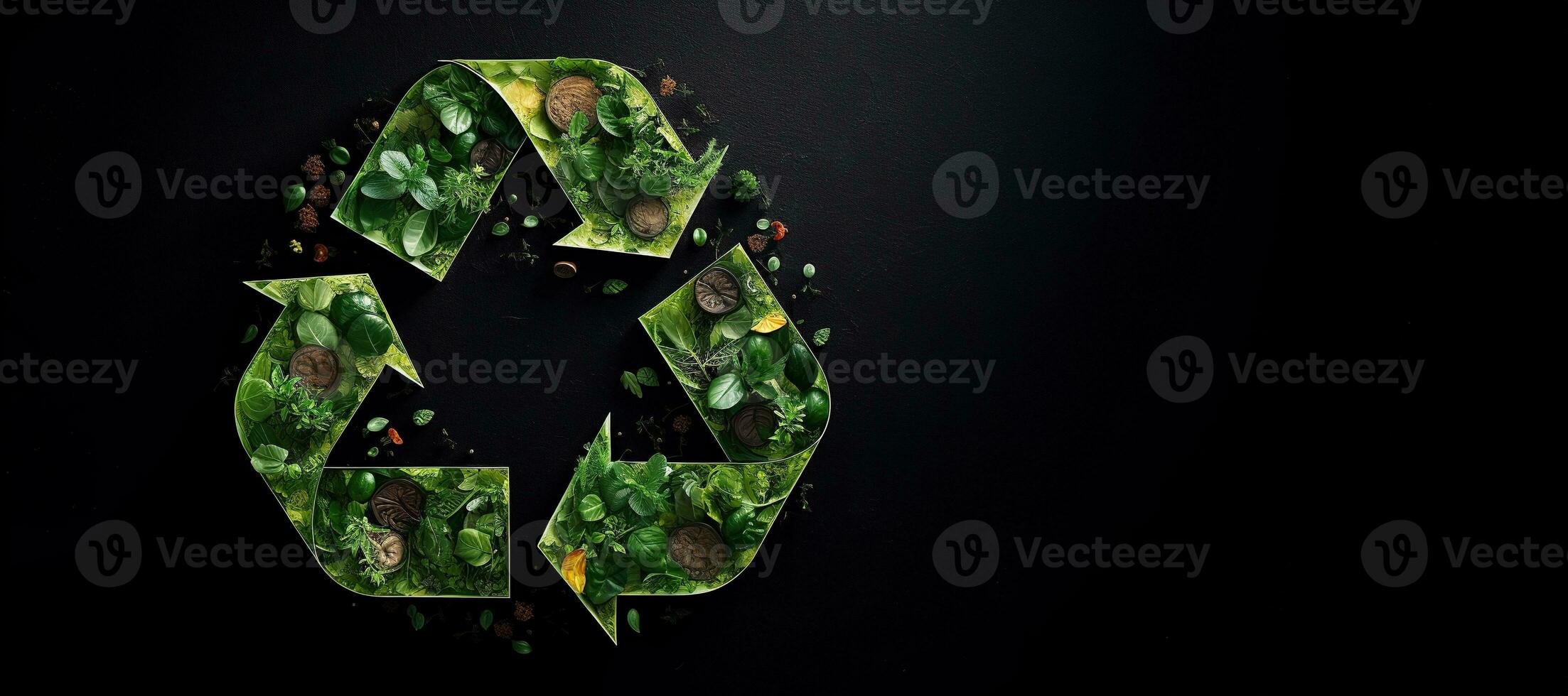 AI generated Generative AI, A recycling green sign made of wood and leaves, zero waste, reuse concept. photo