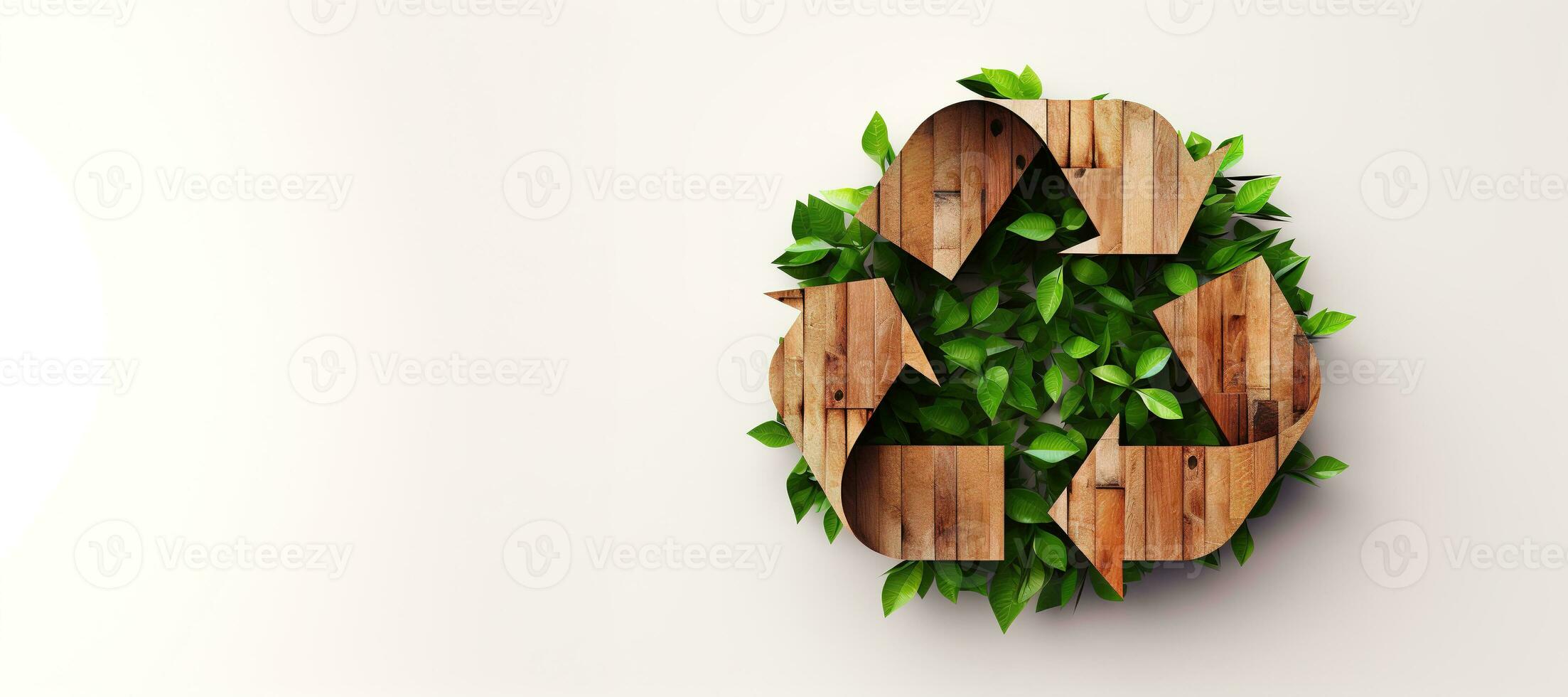 AI generated Generative AI, A recycling green sign made of wood and leaves, zero waste, reuse concept. photo