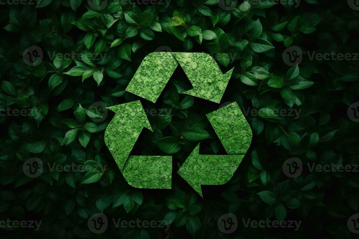 AI generated Generative AI, A recycling green sign made of wood and leaves, zero waste, reuse concept. photo