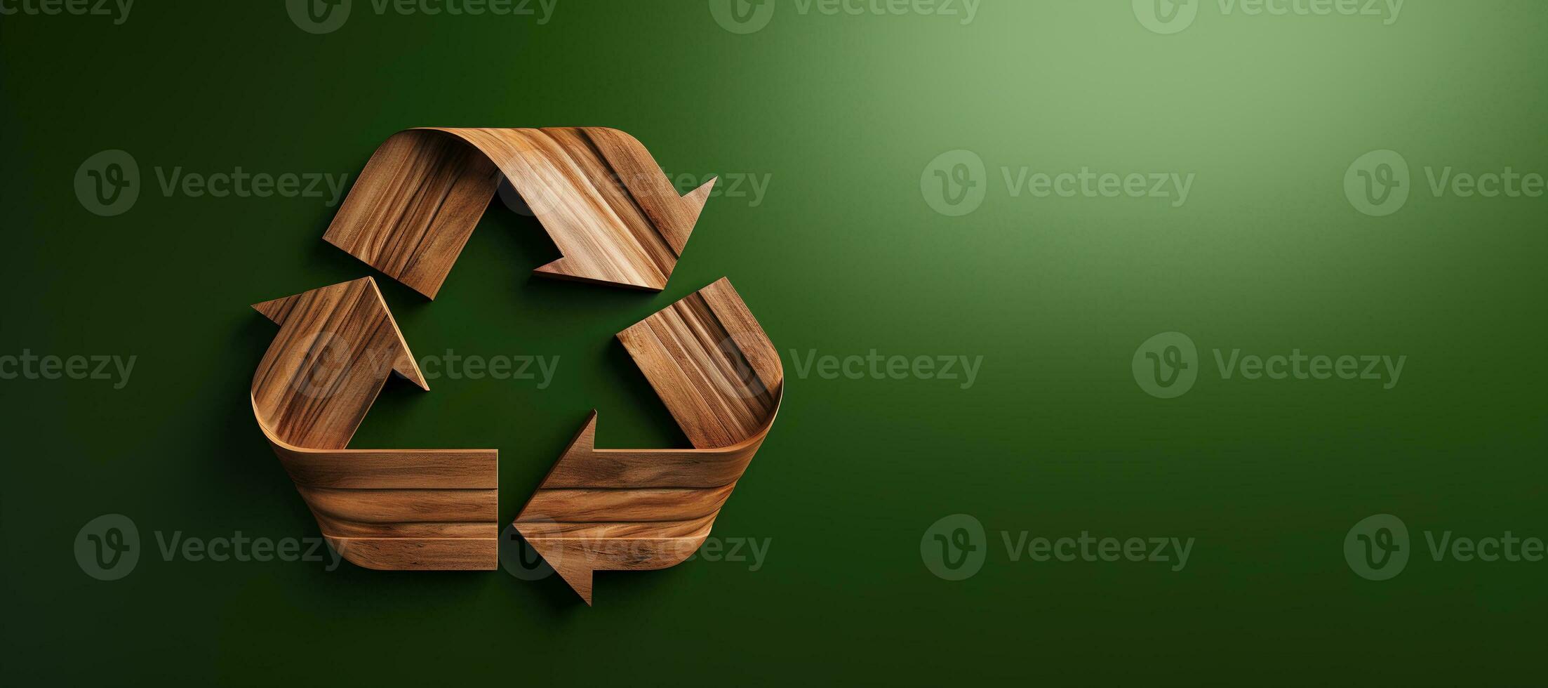 AI generated Generative AI, A recycling green sign made of wood and leaves, zero waste, reuse concept. photo